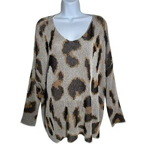 Amoli Medium Animal Leopard Print Mesh Tunic Top Blouse Long Sleeve Gold Mobwife